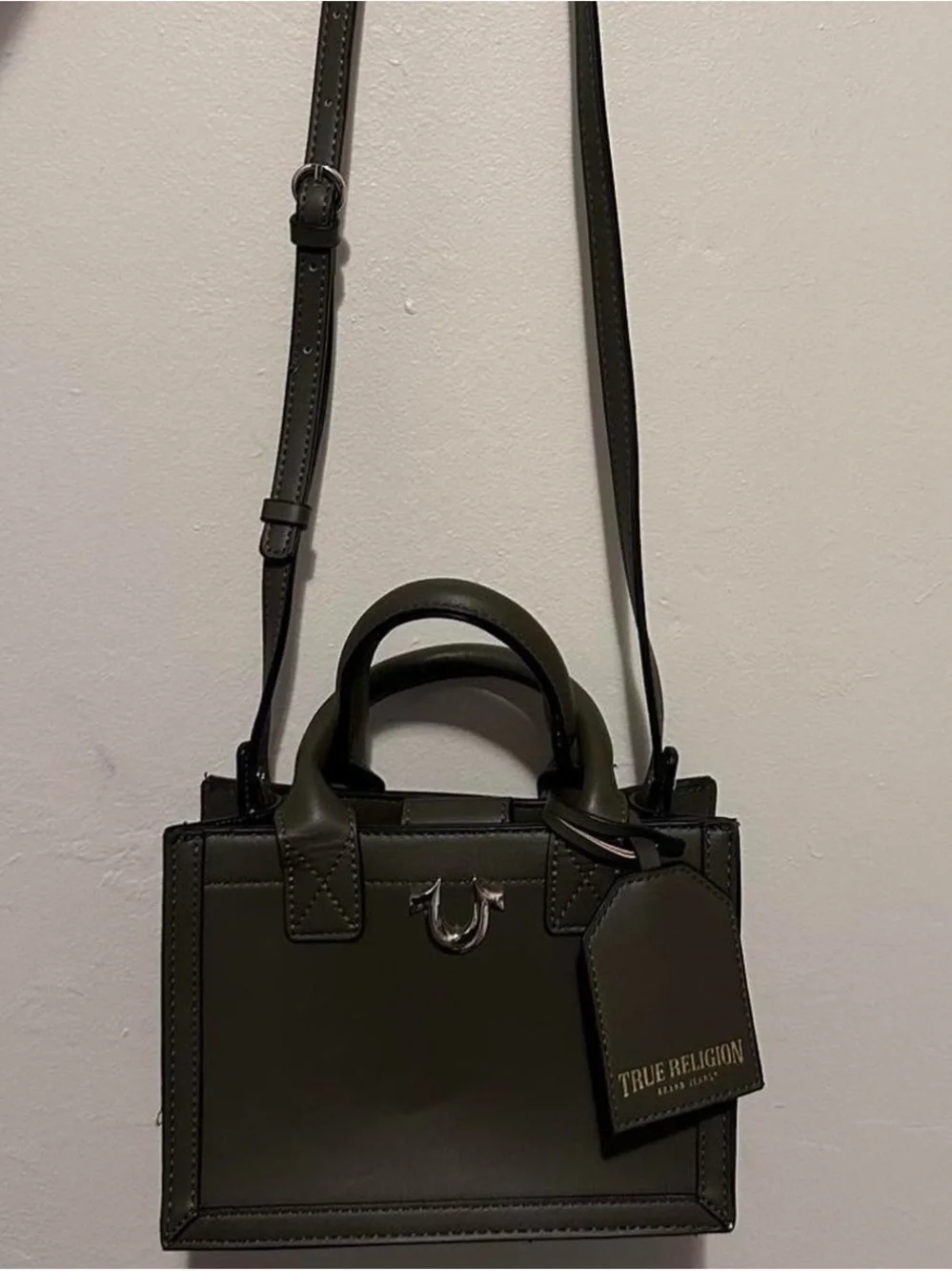 True Religion Olive Green Leather Top-Handle Satchel